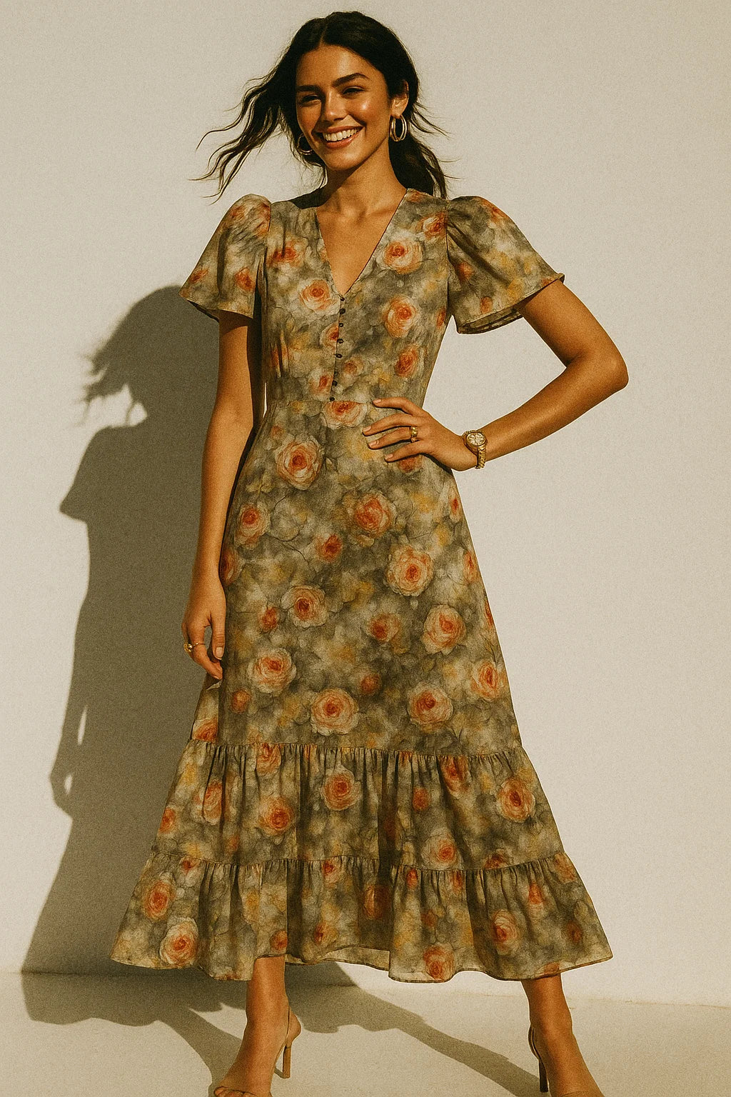 Watercolour Morden Colour Roses Digital Printed Fabric - Silk Crepe