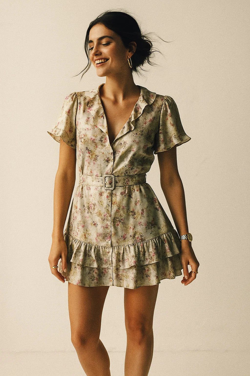 Tiny Iris With Leaves Digital Printed Fabric - Silk Crepe