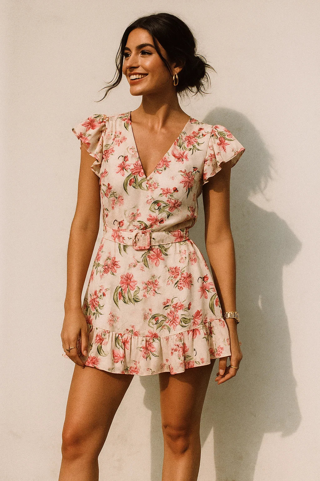 Beautifull Pink Calendula Flower Digital Printed Fabric - Silk Crepe