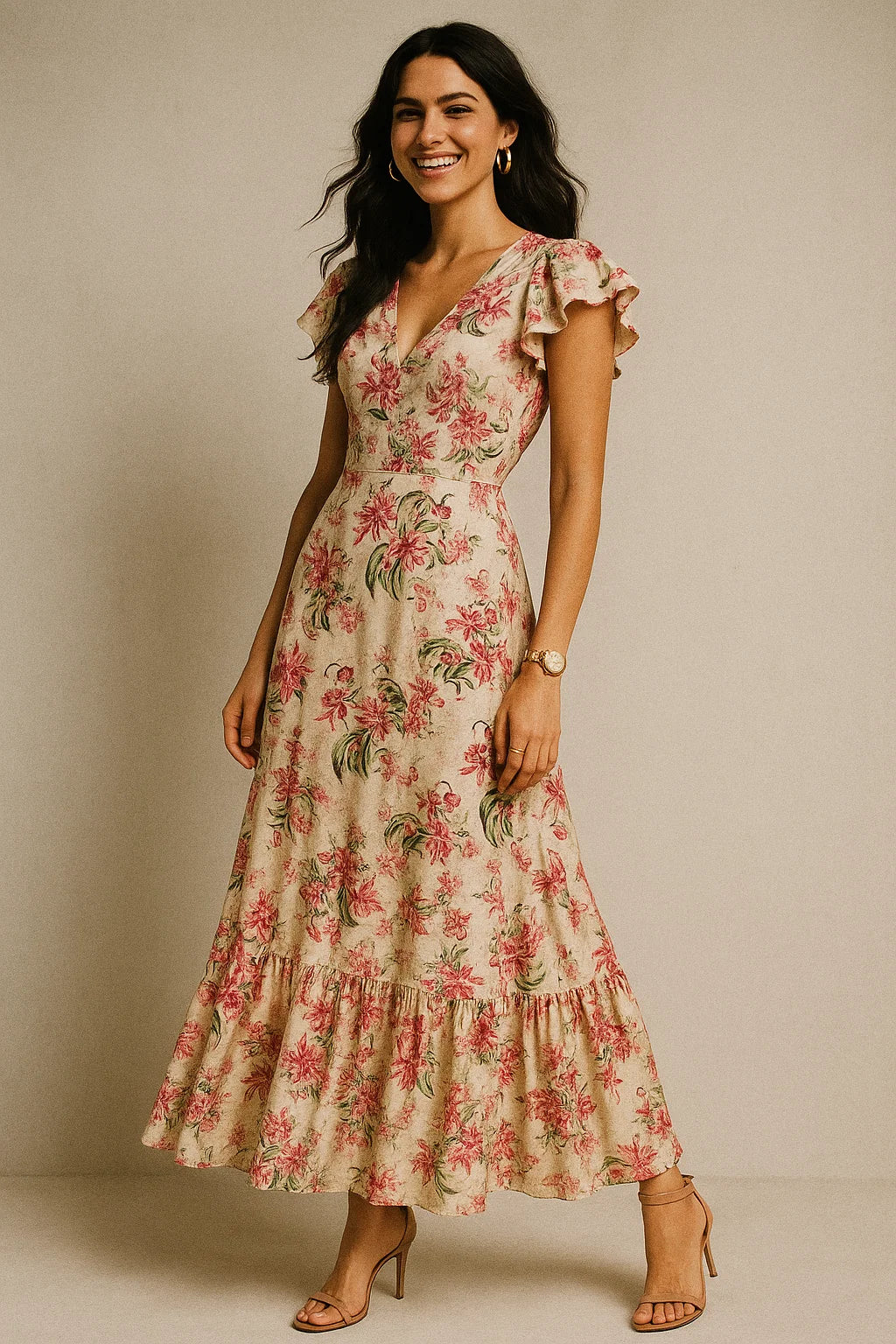 Beautifull Pink Calendula Flower Digital Printed Fabric - Silk Crepe