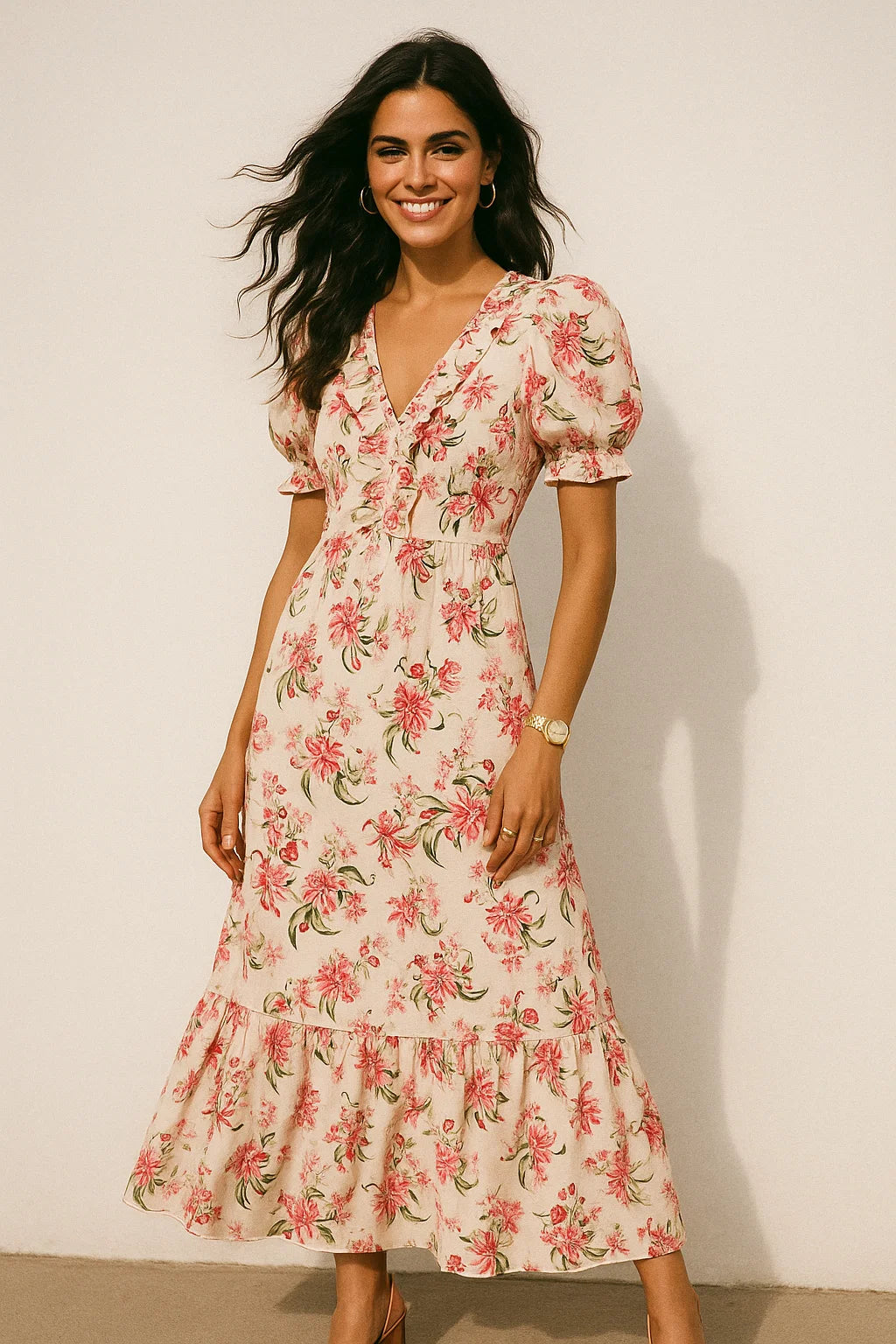 Beautifull Pink Calendula Flower Digital Printed Fabric - Silk Crepe