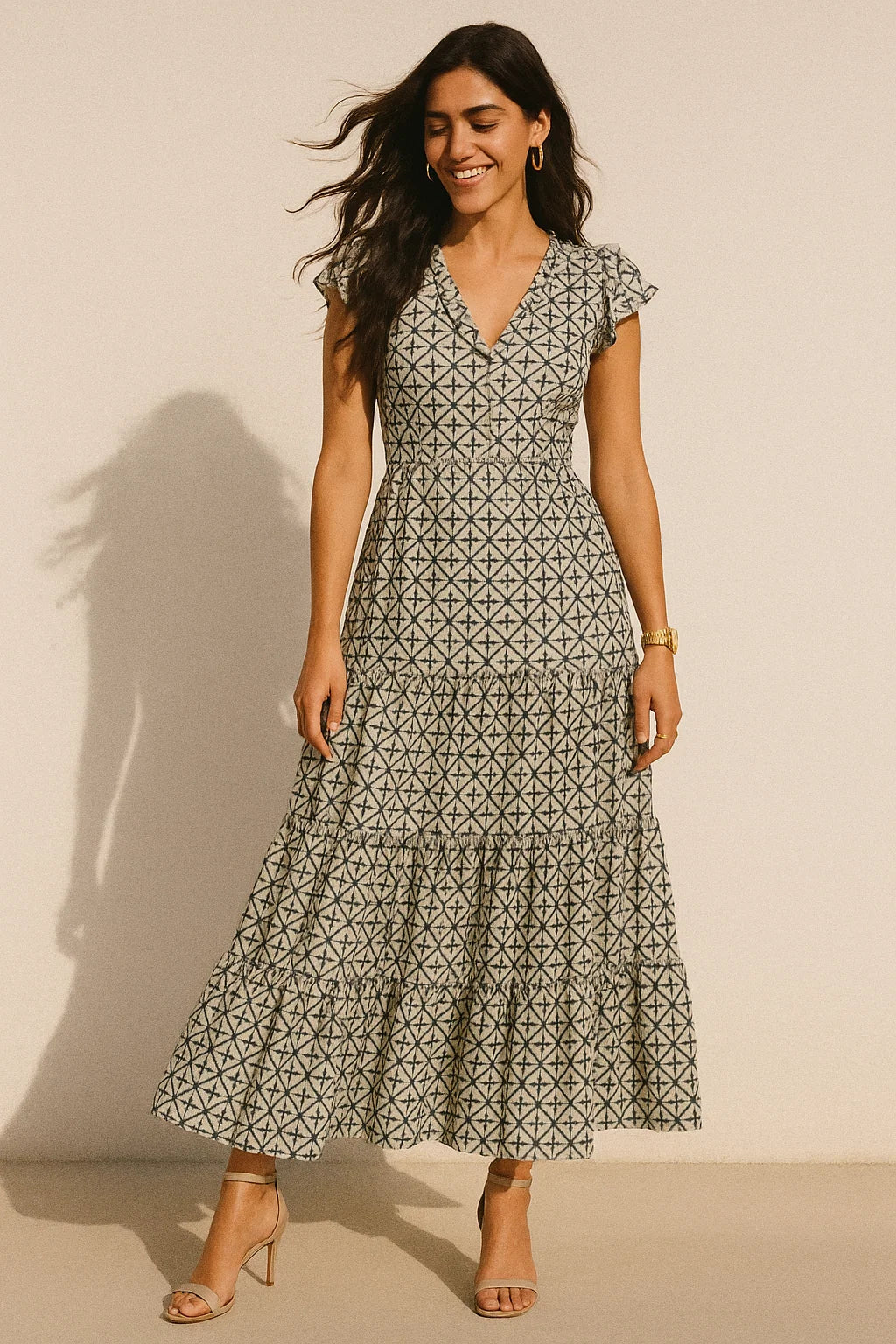 Watercolour Tringle And Square Seamless Pattern Digital Printed Fabric - Silk Crepe