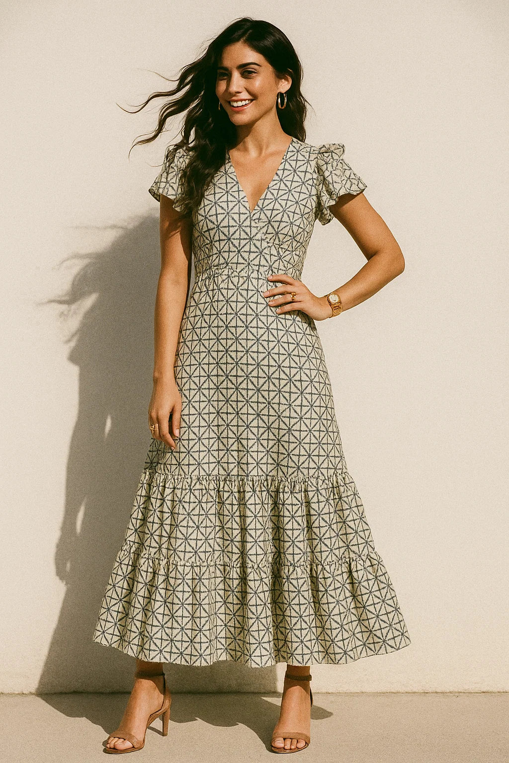 Watercolour Tringle And Square Seamless Pattern Digital Printed Fabric - Silk Crepe