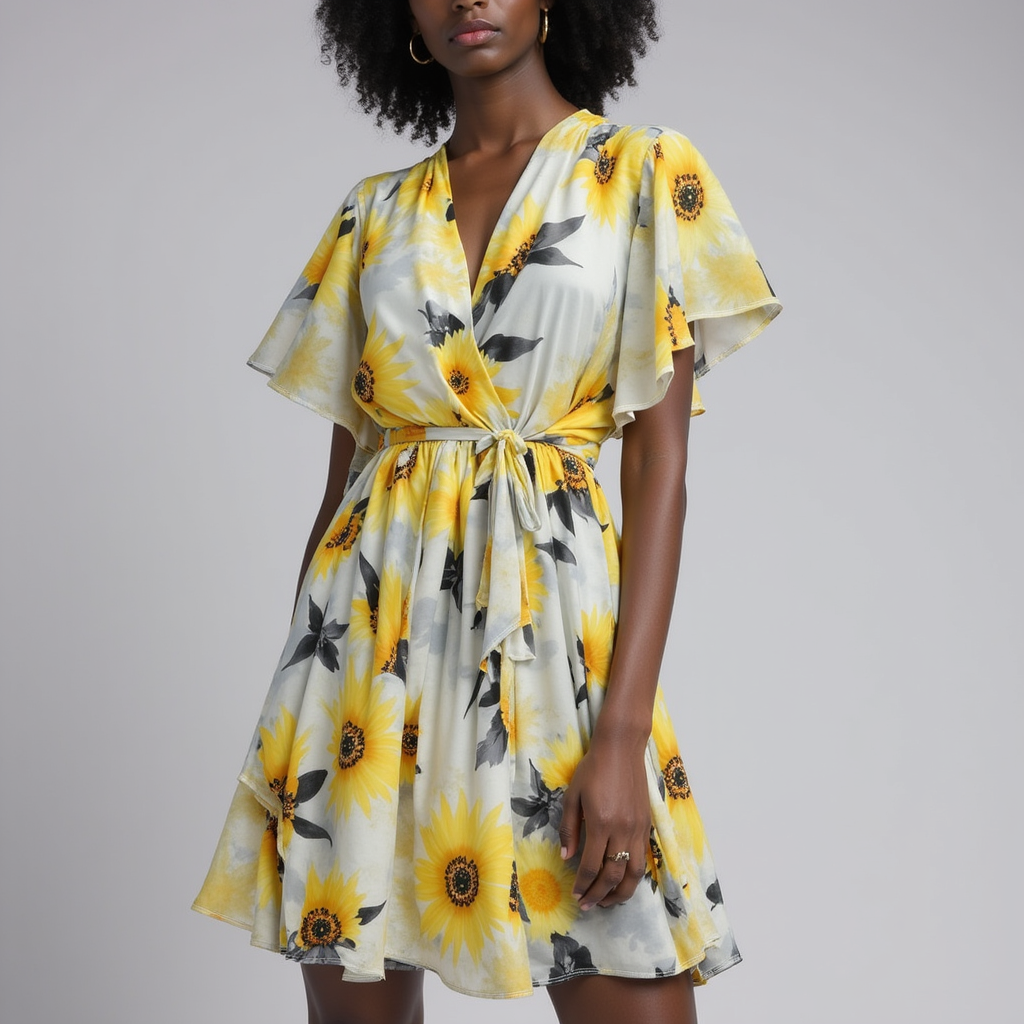 Morden Classic Yellow Sunflower Digital Printed Fabric - Pure Chiffon