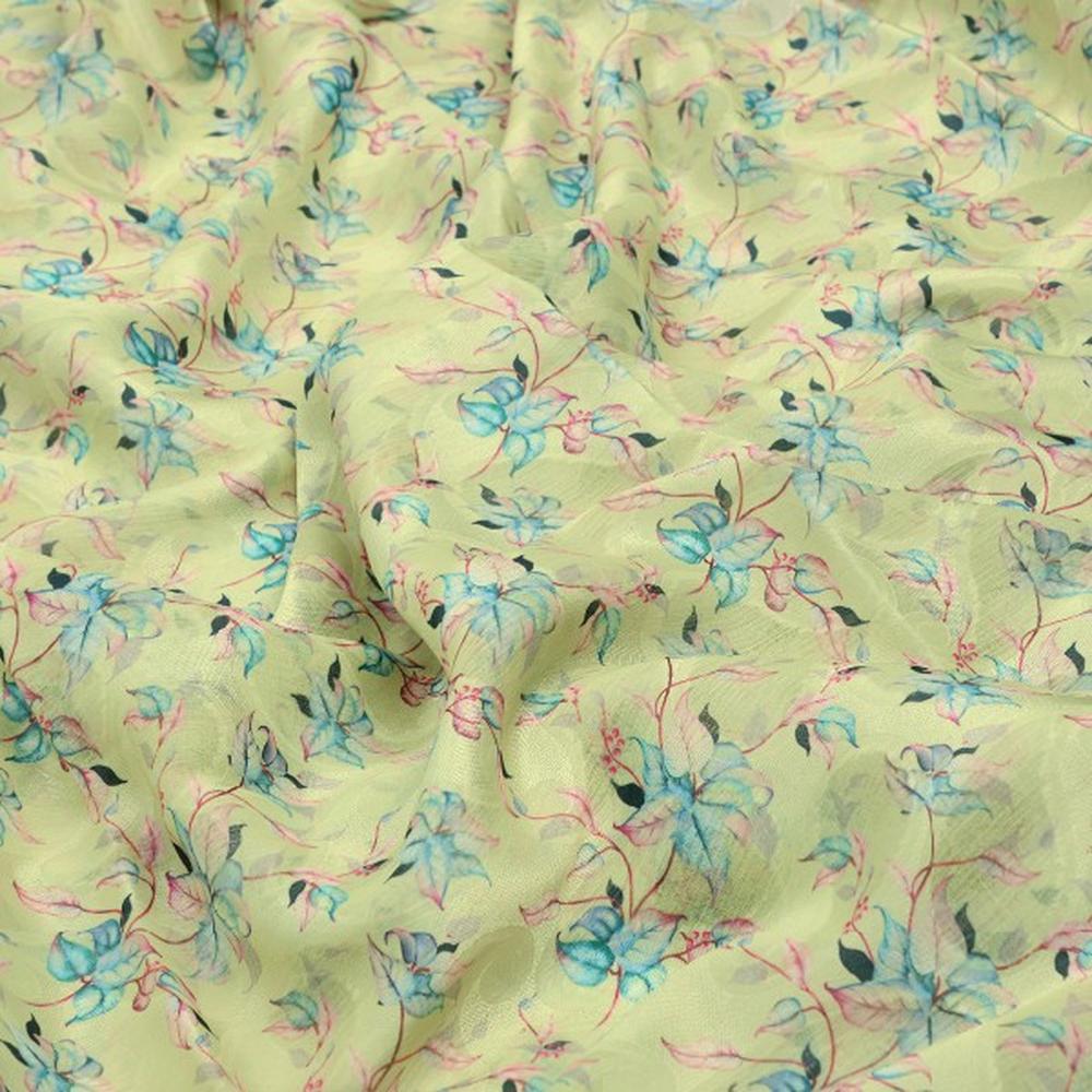 Lime Green Floral Watercolour Brasso Fabric for Apparel – br 0 ma016473 108 1
