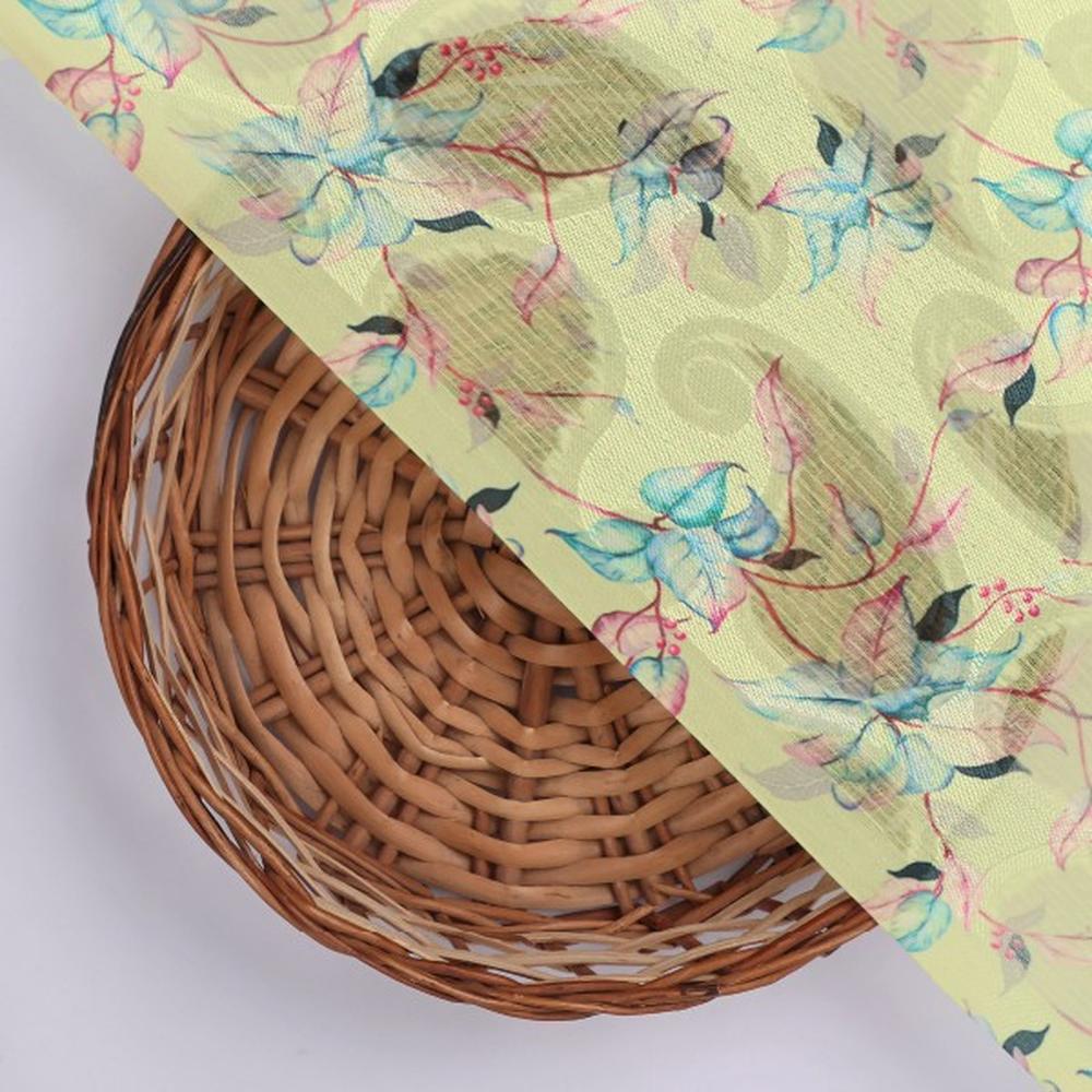 Lime Green Floral Watercolour Brasso Fabric for Apparel – br 0 ma016473 108 3