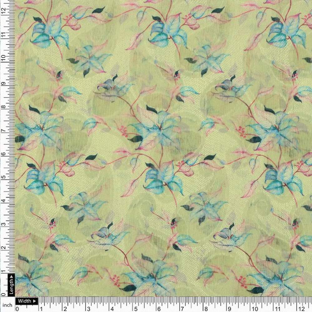 Lime Green Floral Watercolour Brasso Fabric for Apparel – br 0 ma016473 108 4