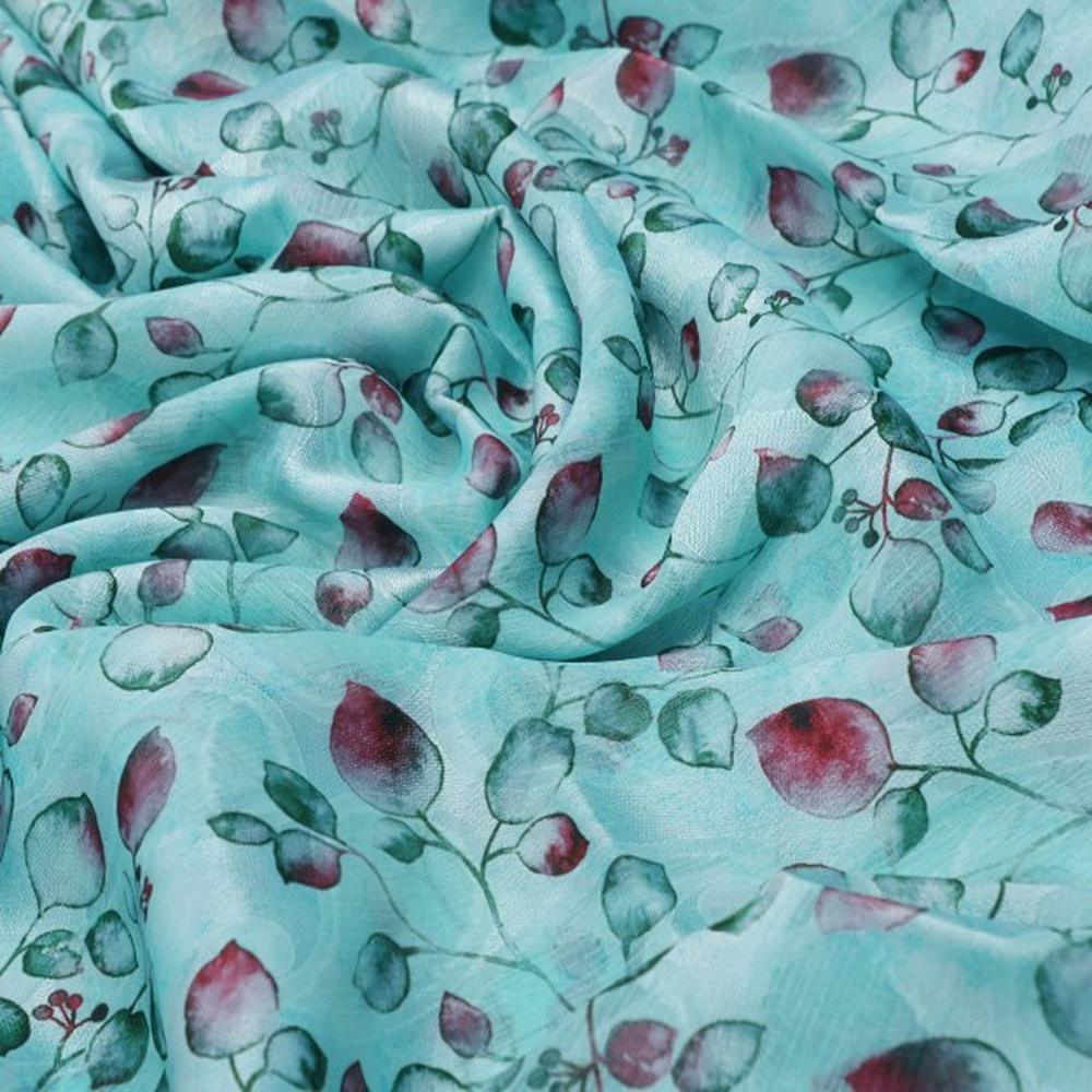 Aqua Blue Brasso Fabric with Watercolour Leaf Print – br 0 ma016480 108 1