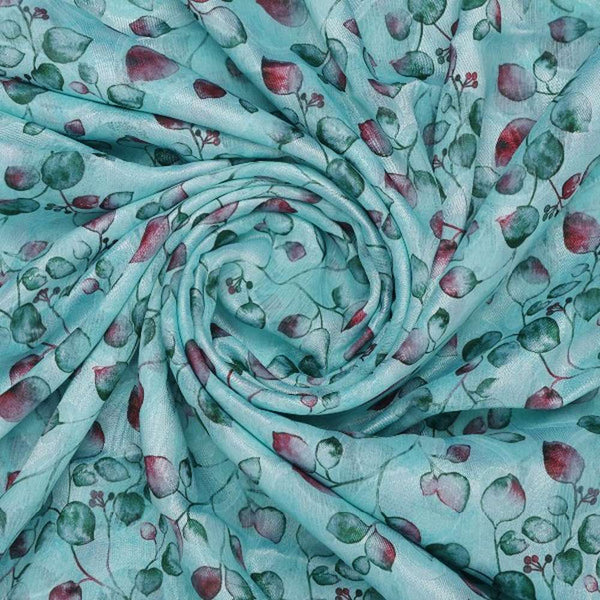 Aqua Blue Brasso Fabric with Watercolour Leaf Print – br 0 ma016480 108 2 - alternate view