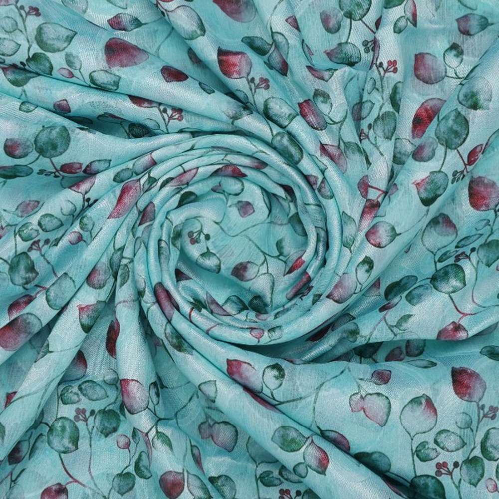 Aqua Blue Brasso Fabric with Watercolour Leaf Print – br 0 ma016480 108 2
