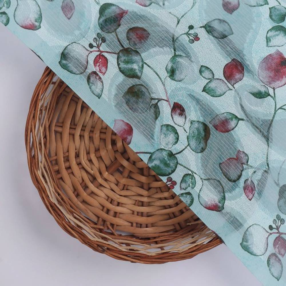 Aqua Blue Brasso Fabric with Watercolour Leaf Print – br 0 ma016480 108 3