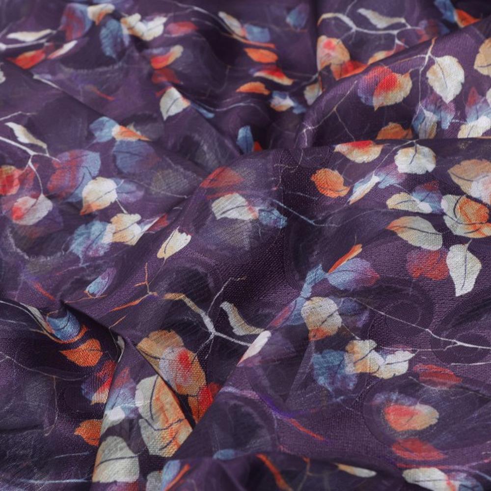 Purple Brasso Fabric with Autumnal Leaves & Paisley Print