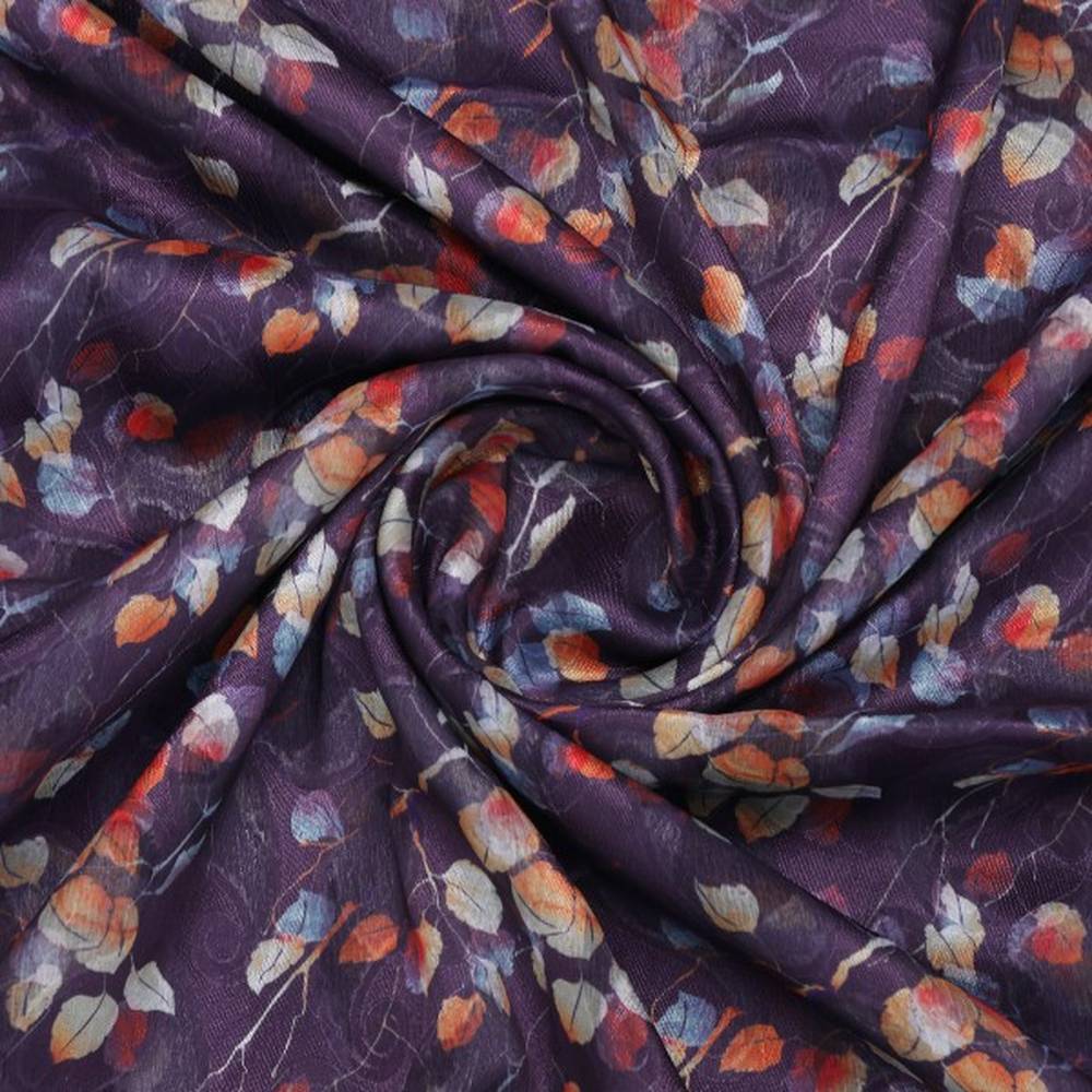 Purple Brasso Fabric with Autumnal Leaves & Paisley Print