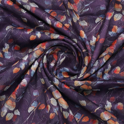 Purple Brasso Fabric with Autumnal Leaves & Paisley Print