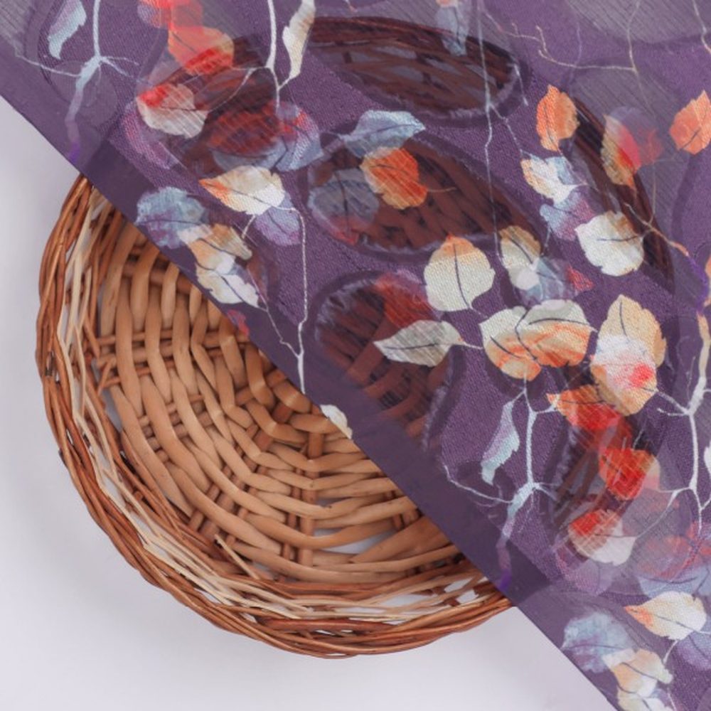 Purple Brasso Fabric with Autumnal Leaves & Paisley Print