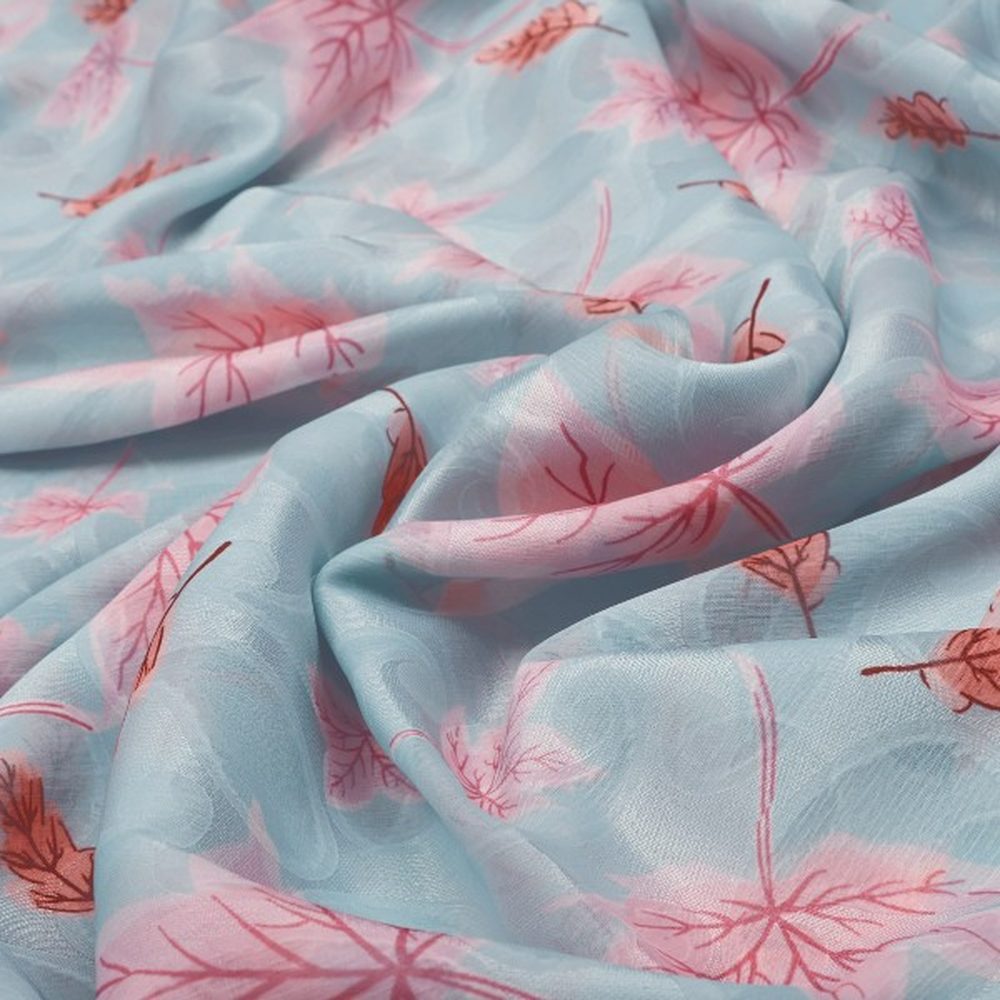 Light Blue Brasso Fabric with Pink Leaves – br 0 ma02618 108 1
