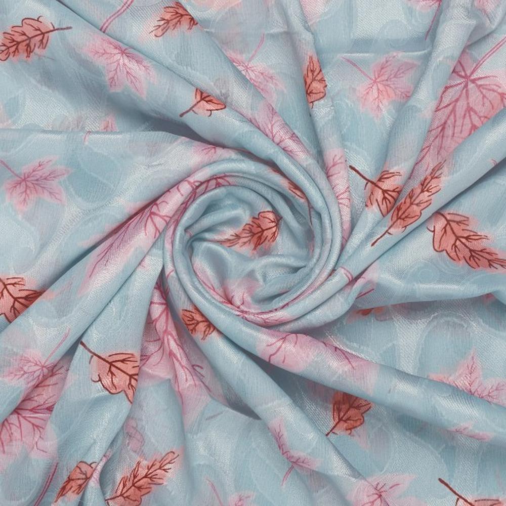 Light Blue Brasso Fabric with Pink Leaves – br 0 ma02618 108 2