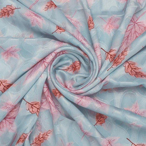 Light Blue Brasso Fabric with Pink Leaves – br 0 ma02618 108 2