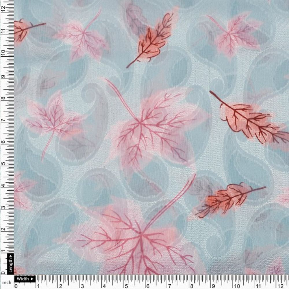 Light Blue Brasso Fabric with Pink Leaves – br 0 ma02618 108 4