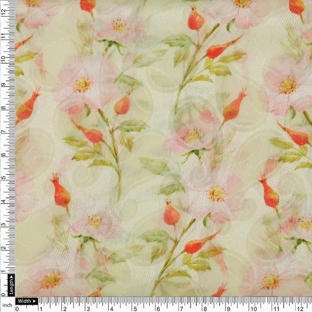 Cream Brasso Fabric with Pink Wild Rose Floral Print – br 0 ma02645 108 4