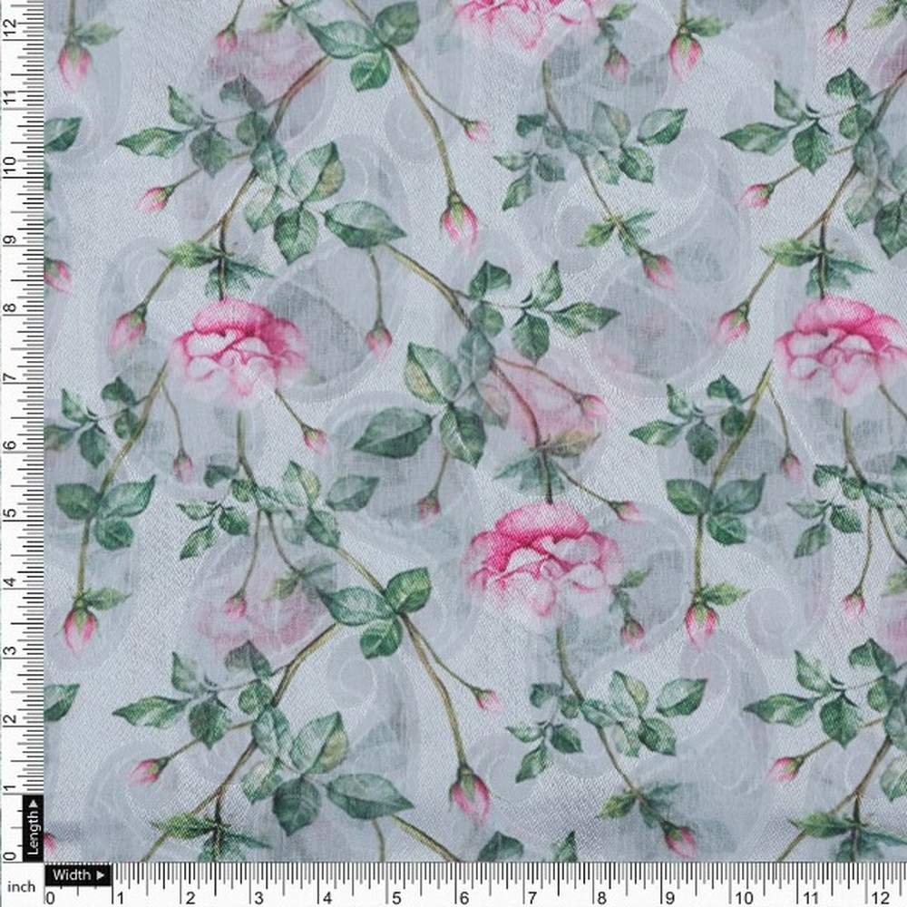 Grey Brasso Fabric with Pink Rose Print – br 0 ma03663 108 4