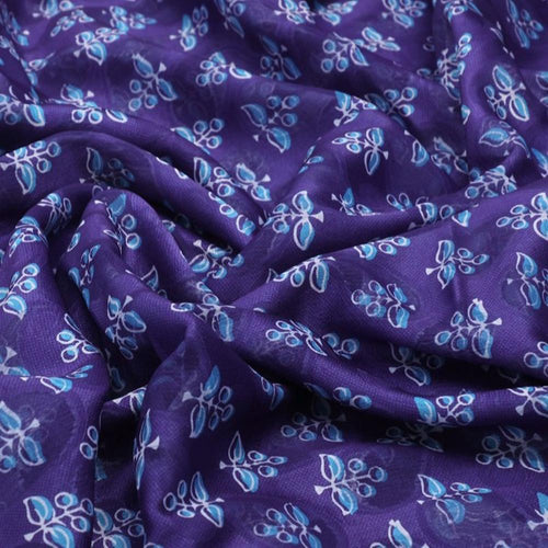 Purple Brasso Fabric with Ditsy Blue Botanical Print