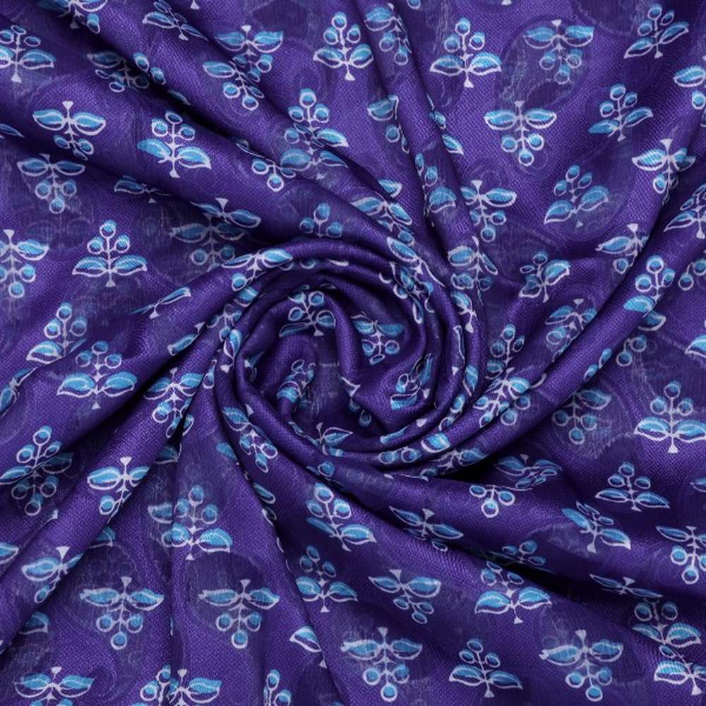 Purple Brasso Fabric with Ditsy Blue Botanical Print – br 0 ma07897 108 2