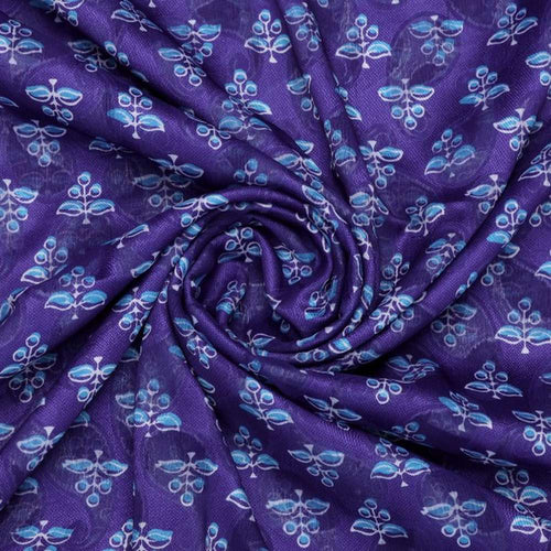 Purple Brasso Fabric with Ditsy Blue Botanical Print