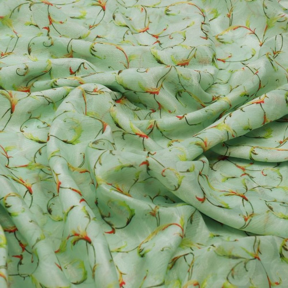 Sea Green & Red Floral Vine Brasso Fabric for Kurtas – br 0 ma0822 108 1