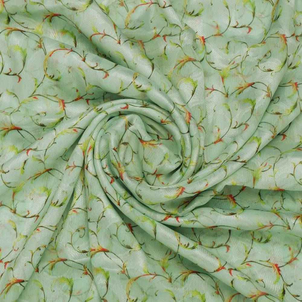 Sea Green & Red Floral Vine Brasso Fabric for Kurtas – br 0 ma0822 108 2