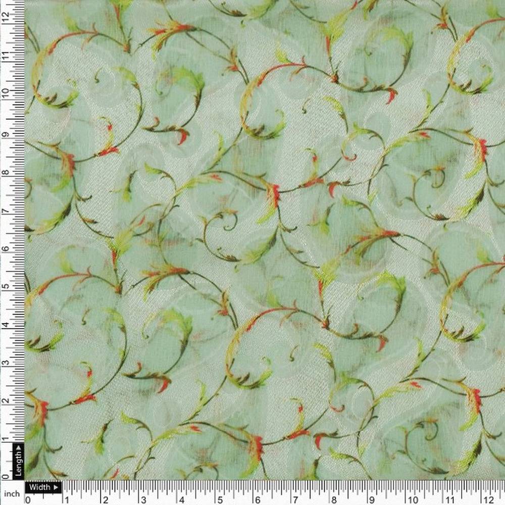 Sea Green & Red Floral Vine Brasso Fabric for Kurtas – br 0 ma0822 108 4