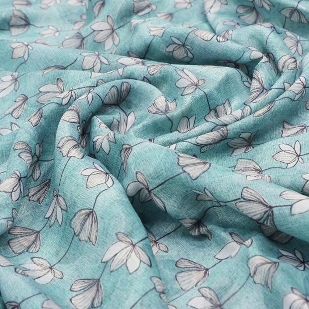 Sea Green and Grey Floral Vine Print Brasso Fabric – br 0 ma0898 108 1