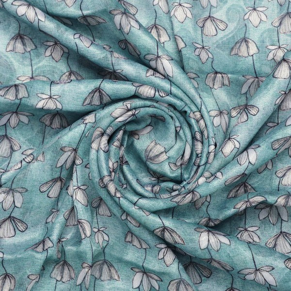Sea Green and Grey Floral Vine Print Brasso Fabric – br 0 ma0898 108 2