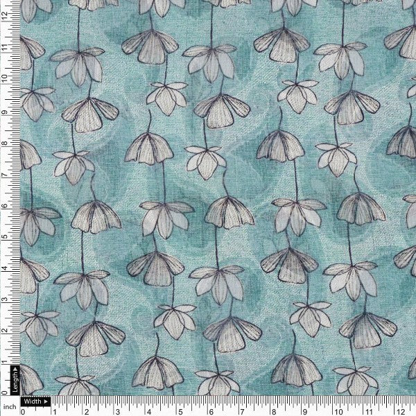 Sea Green and Grey Floral Vine Print Brasso Fabric – br 0 ma0898 108 4