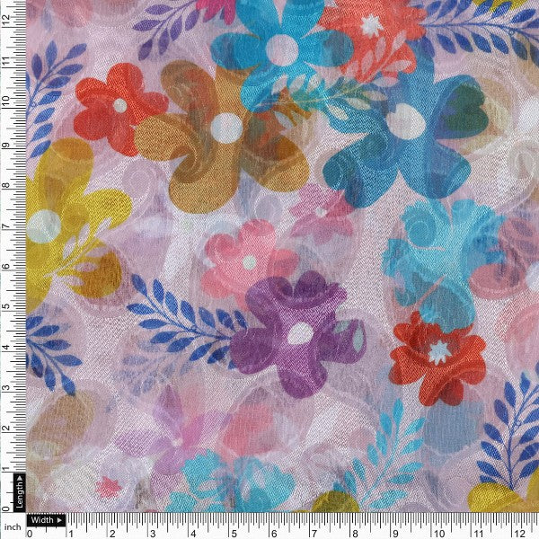 Colourful Abstract Floral on Light Pink Brasso Fabric – br 0 pa10062 108 4
