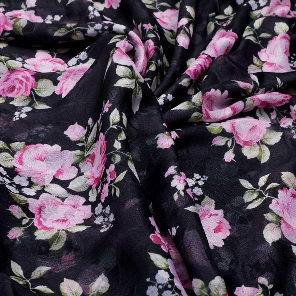 Black Brasso Fabric with Classic Pink Rose Floral Print – br 0 pa7129 108 1