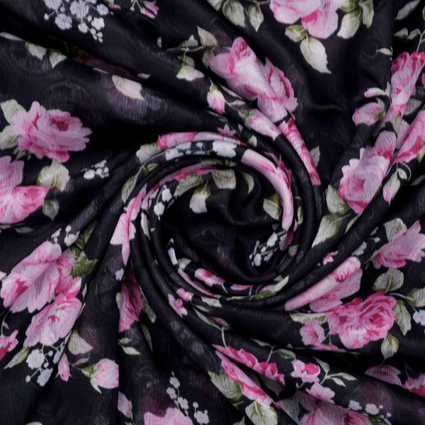 Black Brasso Fabric with Classic Pink Rose Floral Print – br 0 pa7129 108 2 - alternate view