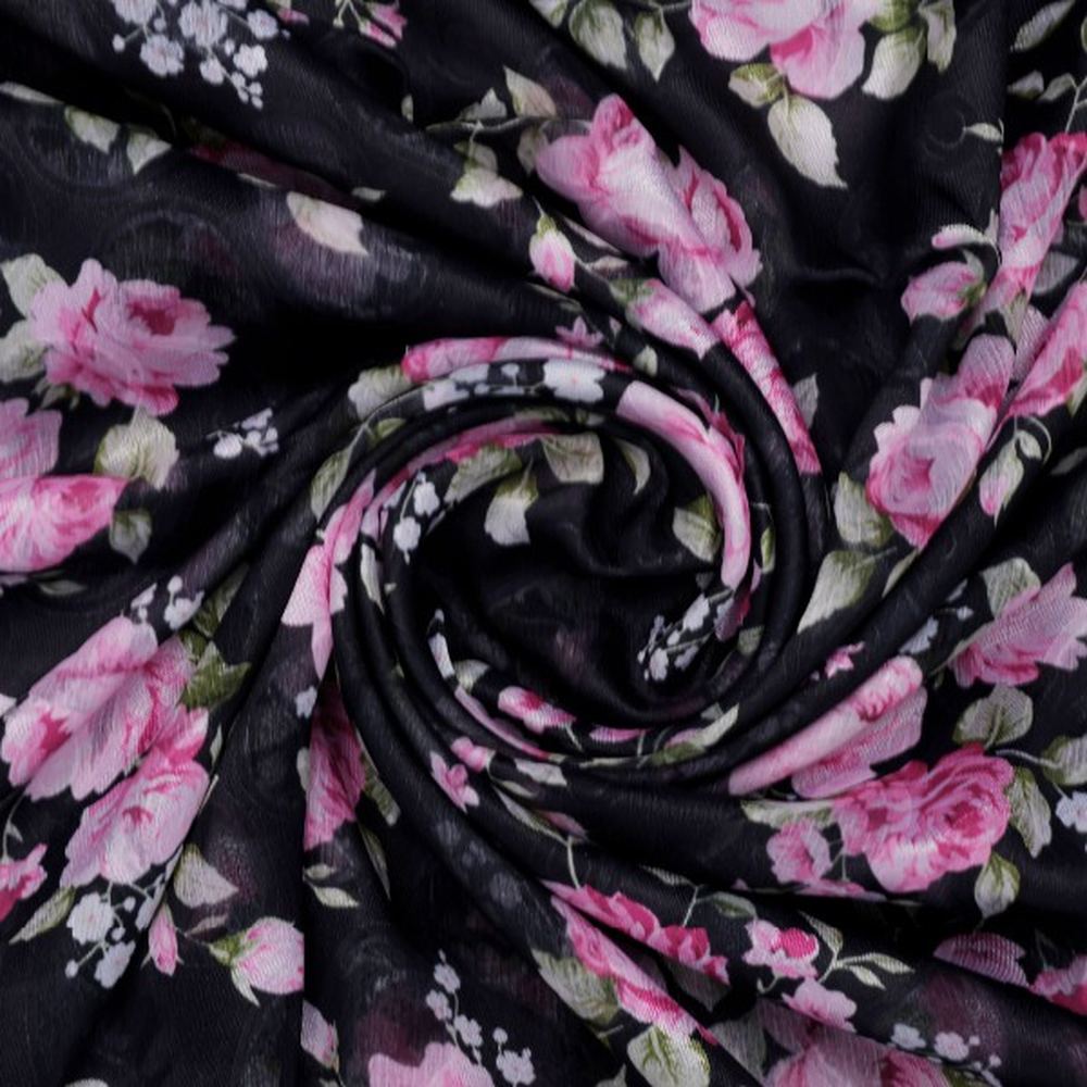 Black Brasso Fabric with Classic Pink Rose Floral Print – br 0 pa7129 108 2