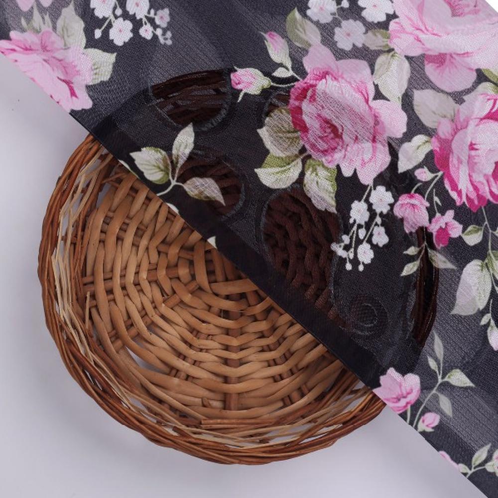 Black Brasso Fabric with Classic Pink Rose Floral Print – br 0 pa7129 108 3