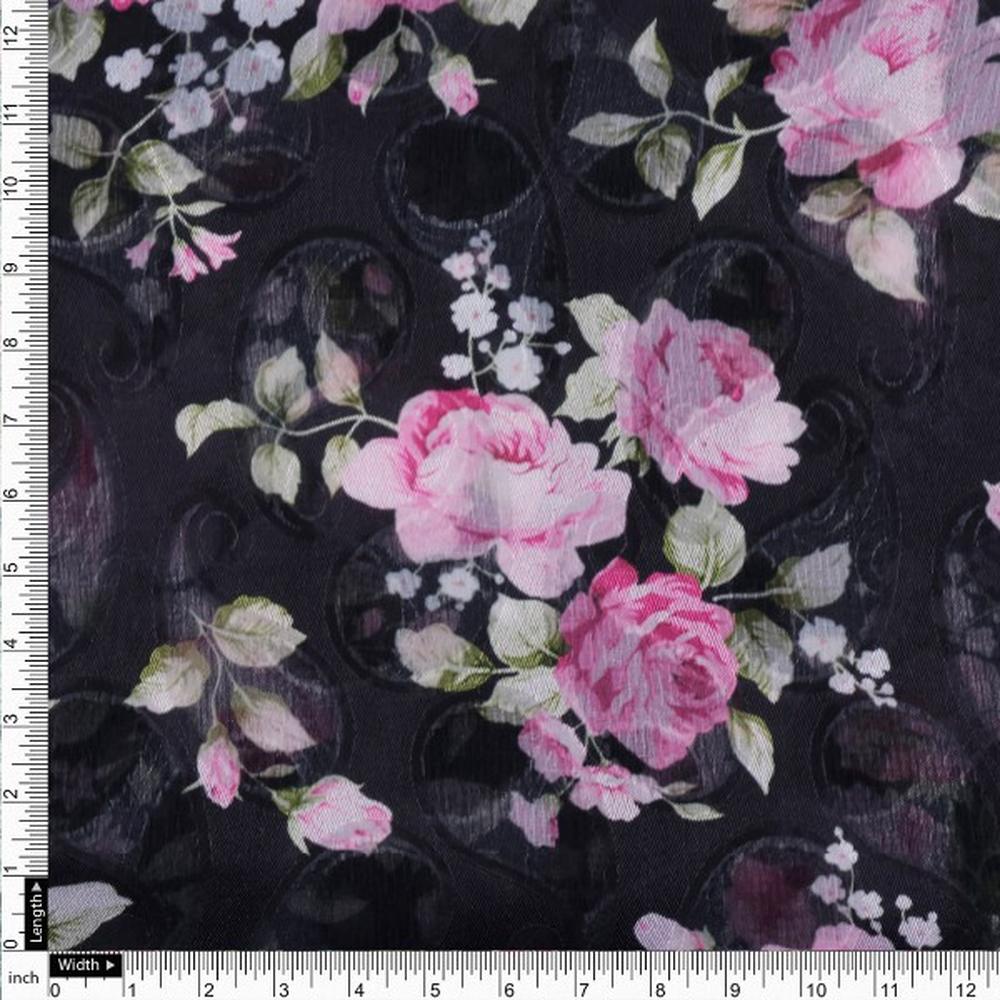 Black Brasso Fabric with Classic Pink Rose Floral Print – br 0 pa7129 108 4