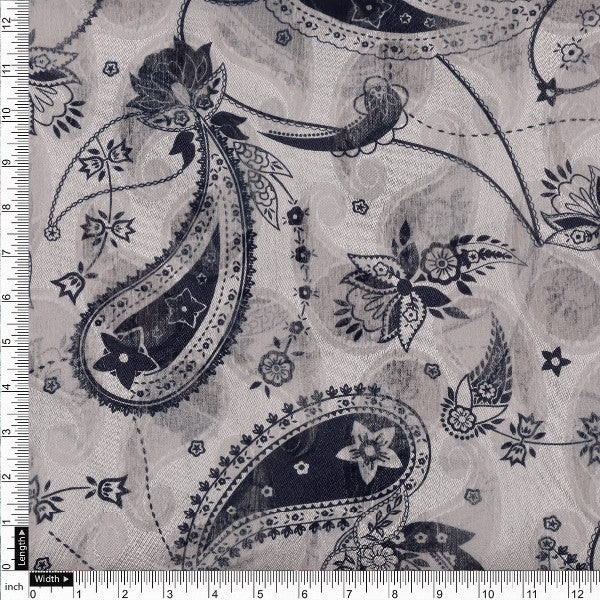 Grey and Navy Blue Paisley Pattern Brasso Fabric – br 0 ta01792 108 4