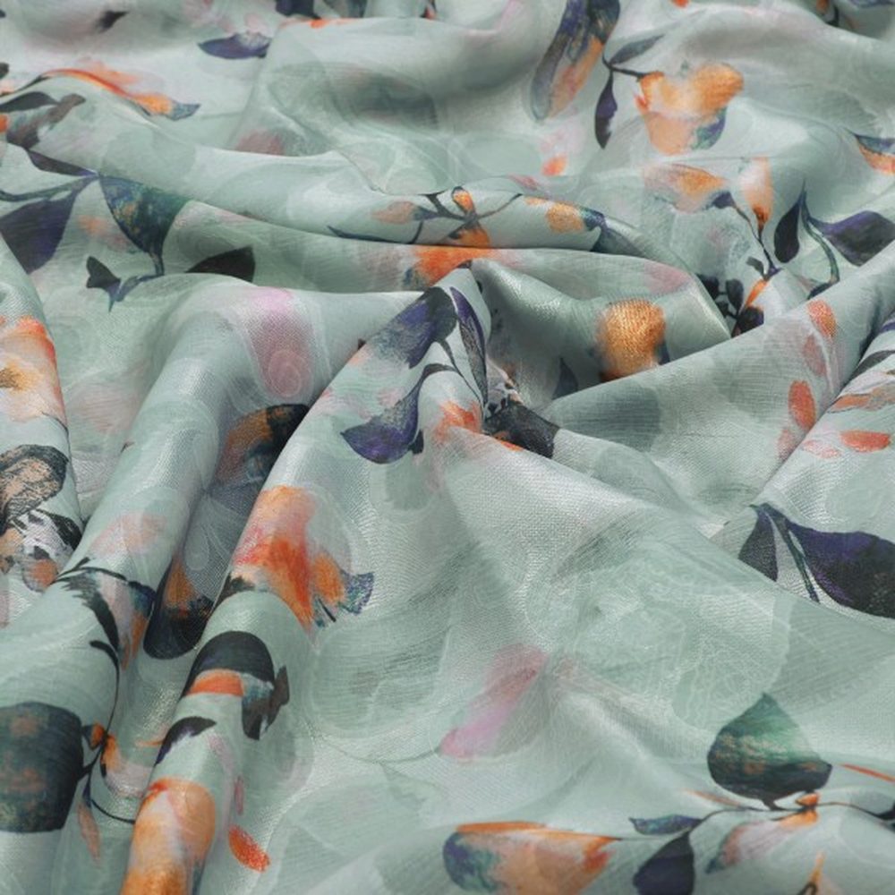 Sea Green Floral & Paisley Print Brasso Fabric for Kurtas – br 0 ta07194 108 1