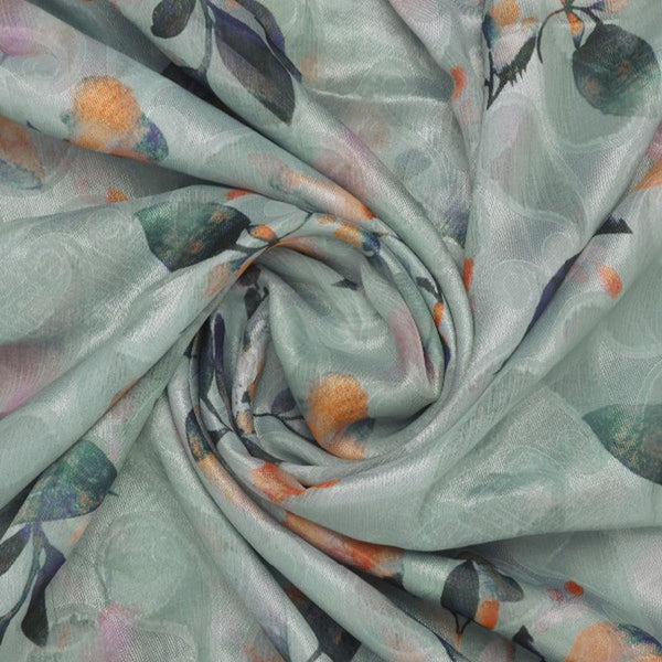 Sea Green Floral & Paisley Print Brasso Fabric for Kurtas – br 0 ta07194 108 2 - alternate view
