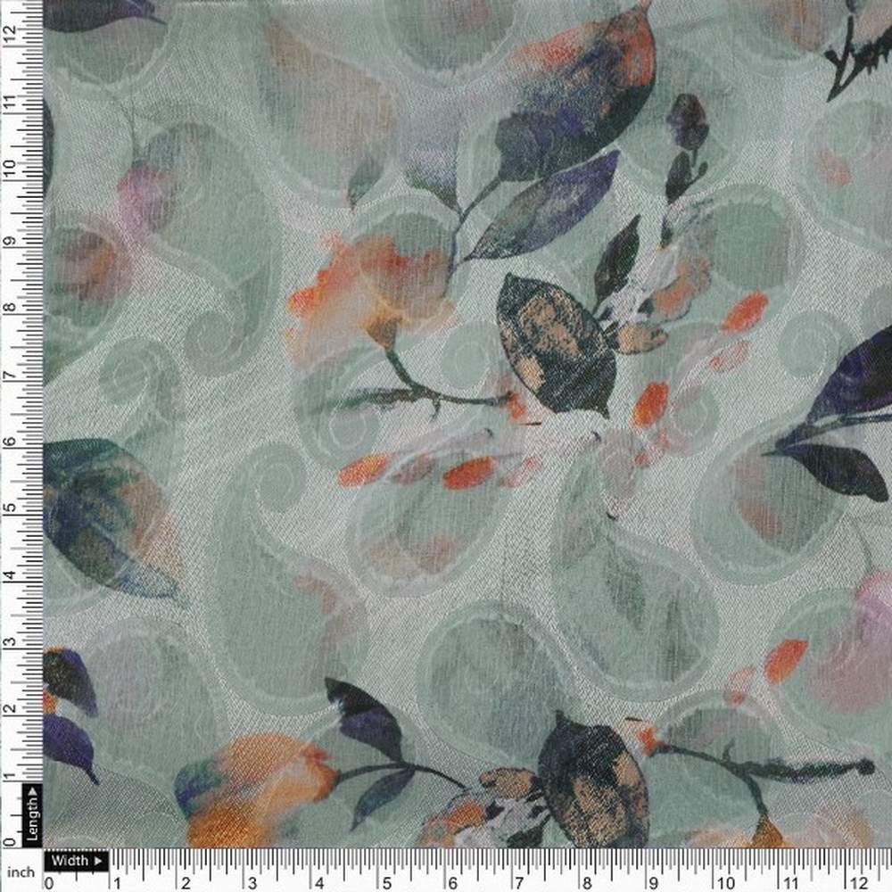 Sea Green Floral & Paisley Print Brasso Fabric for Kurtas – br 0 ta07194 108 4