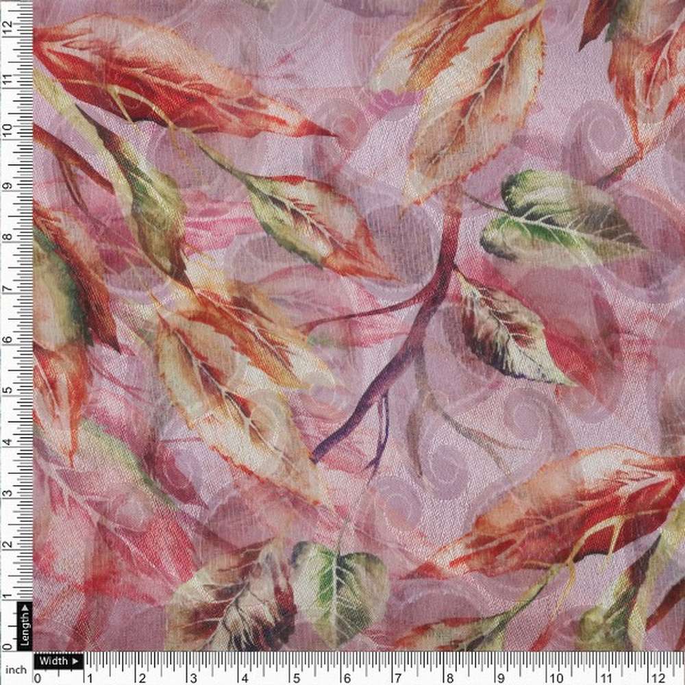 Mauve Autumnal Leaves Digital Print Brasso Fabric – br 0 ta08302 108 4