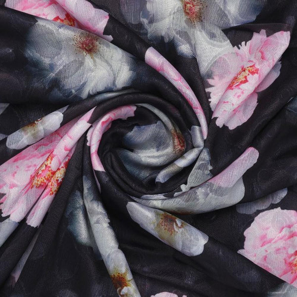 Elegant Black Brasso Fabric with Pink & White Floral Print – br 0 ta08328 108 2 - alternate view