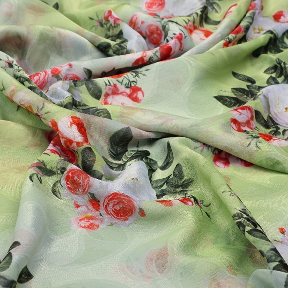 Lime Green Floral and Paisley Print Brasso Fabric – br 0 ta09049 108 1