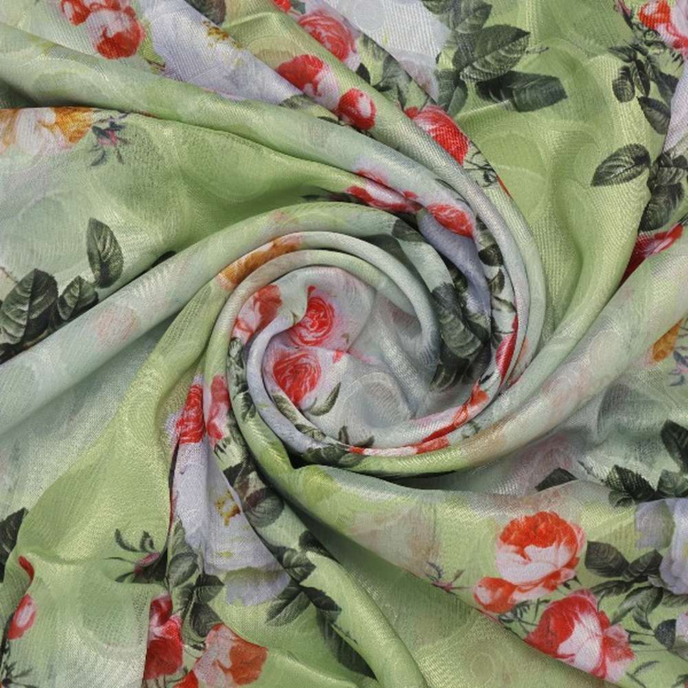 Lime Green Floral and Paisley Print Brasso Fabric – br 0 ta09049 108 2