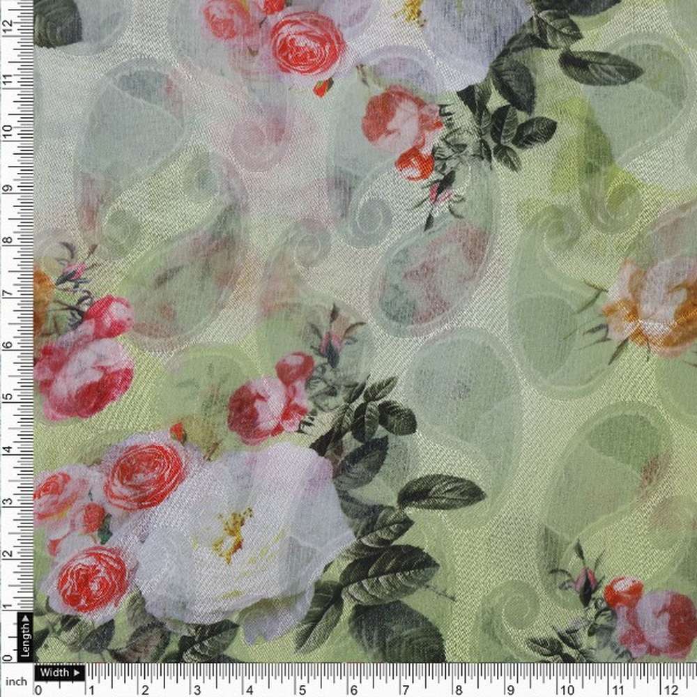 Lime Green Floral and Paisley Print Brasso Fabric – br 0 ta09049 108 4