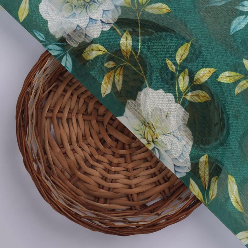 Teal Green & White Floral Garden Print Brasso Fabric – br 0 ta5824 108 3